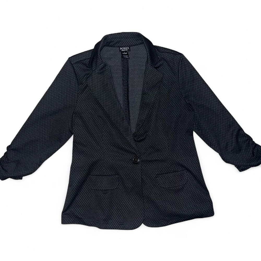 SOHO Apparel Women's Black Textured Blazer Size L Stretch Single Button